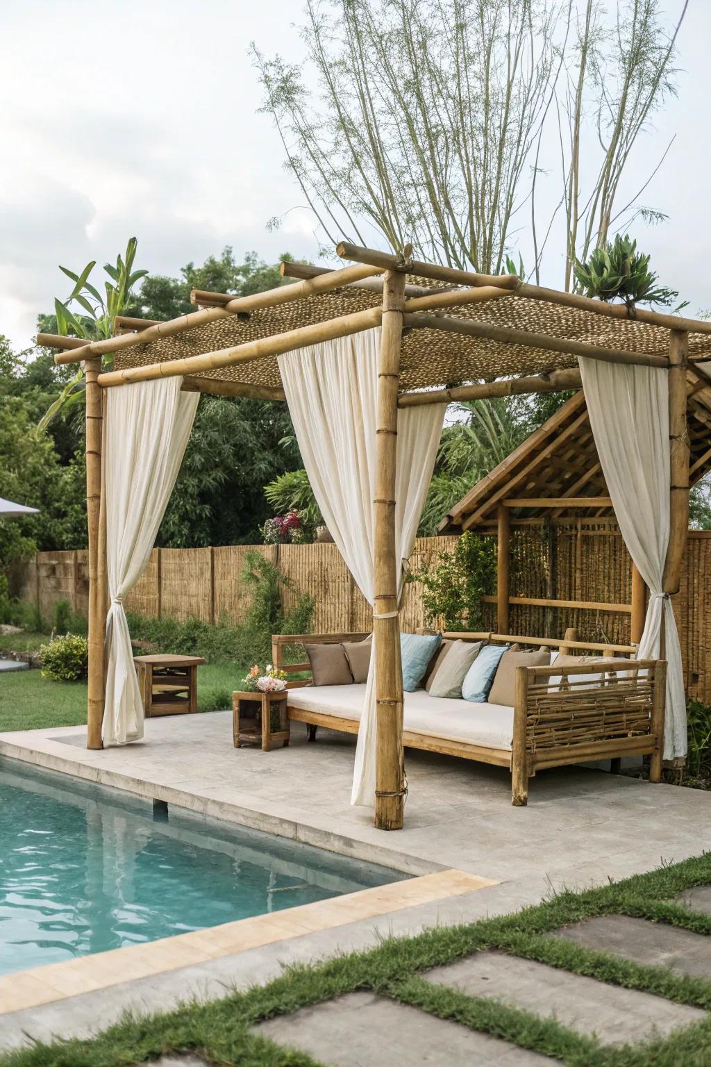 An eco-friendly cabana offers sustainable style and environmental consciousness.