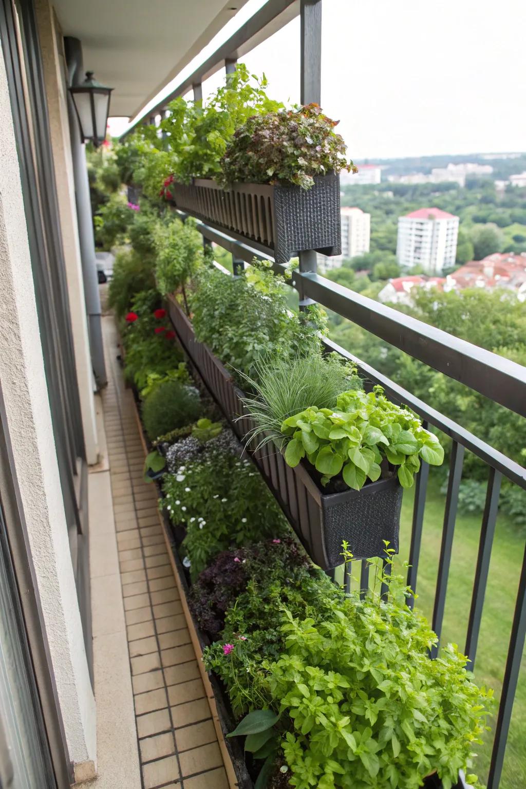 A space-saving vertical garden wall on a balcony.