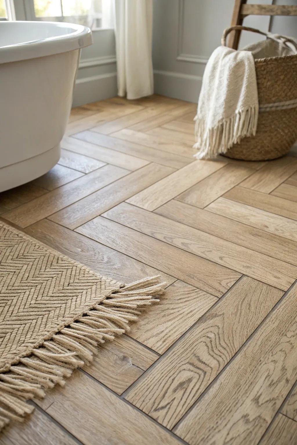 Elevate your bathroom with the rustic charm and durability of wood look tiles. Perfect for a cozy yet stylish retreat!