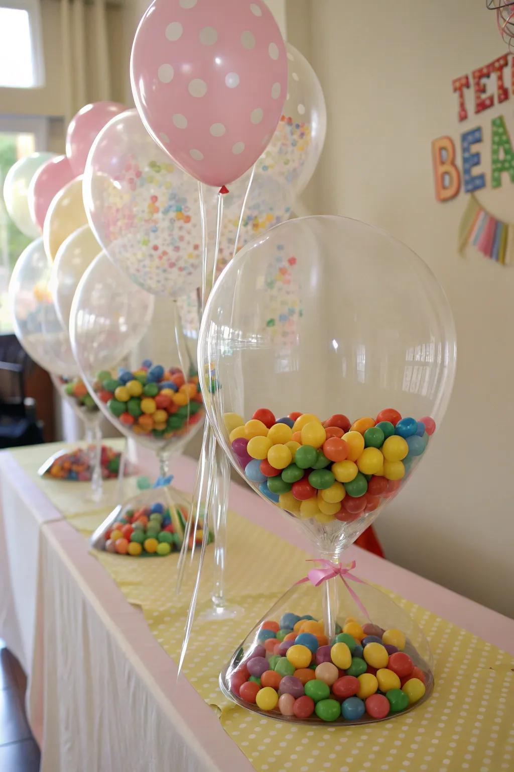 Candy-filled balloons offer a delightful surprise for sweet moments.