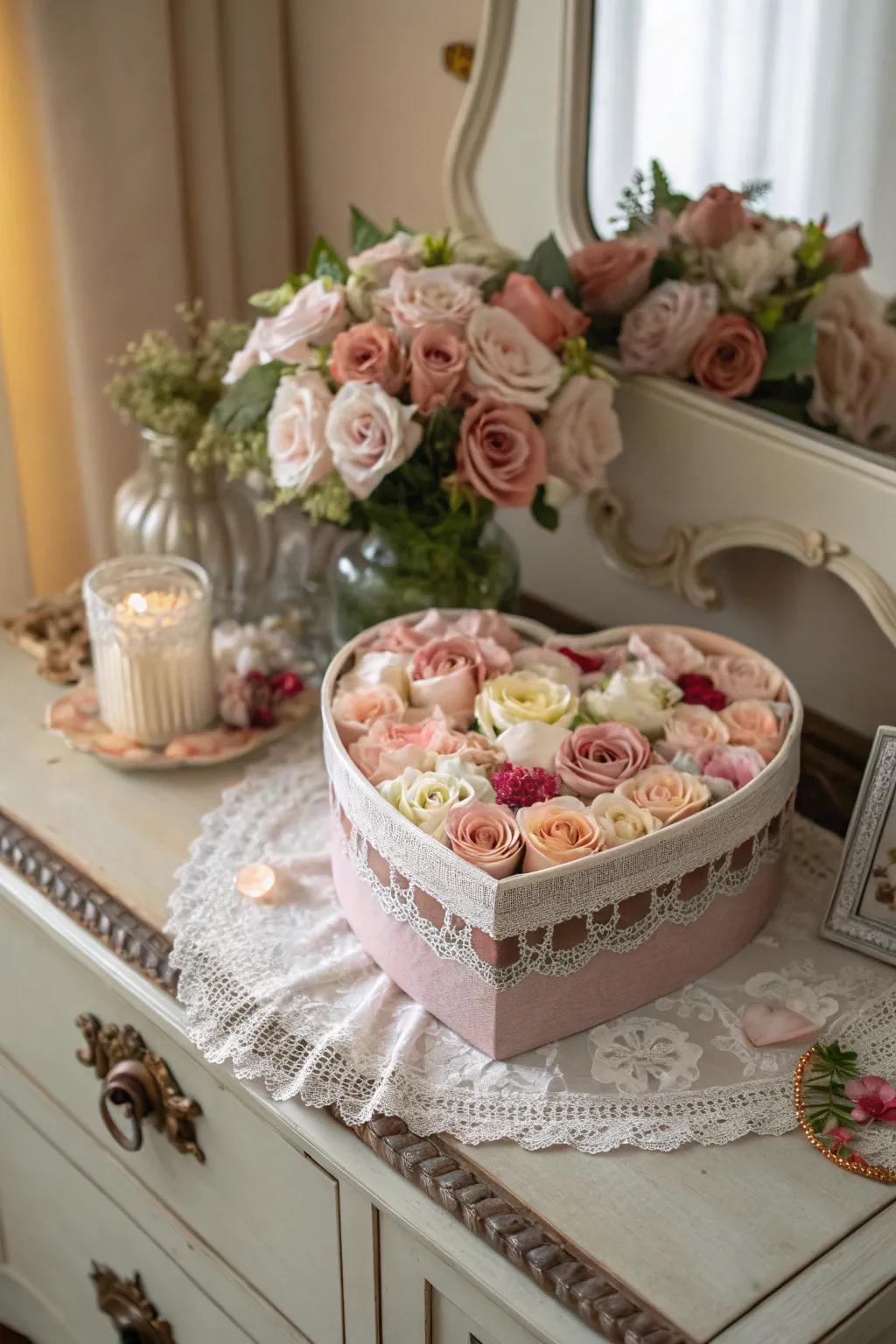 A romantic floral box that blooms with love.