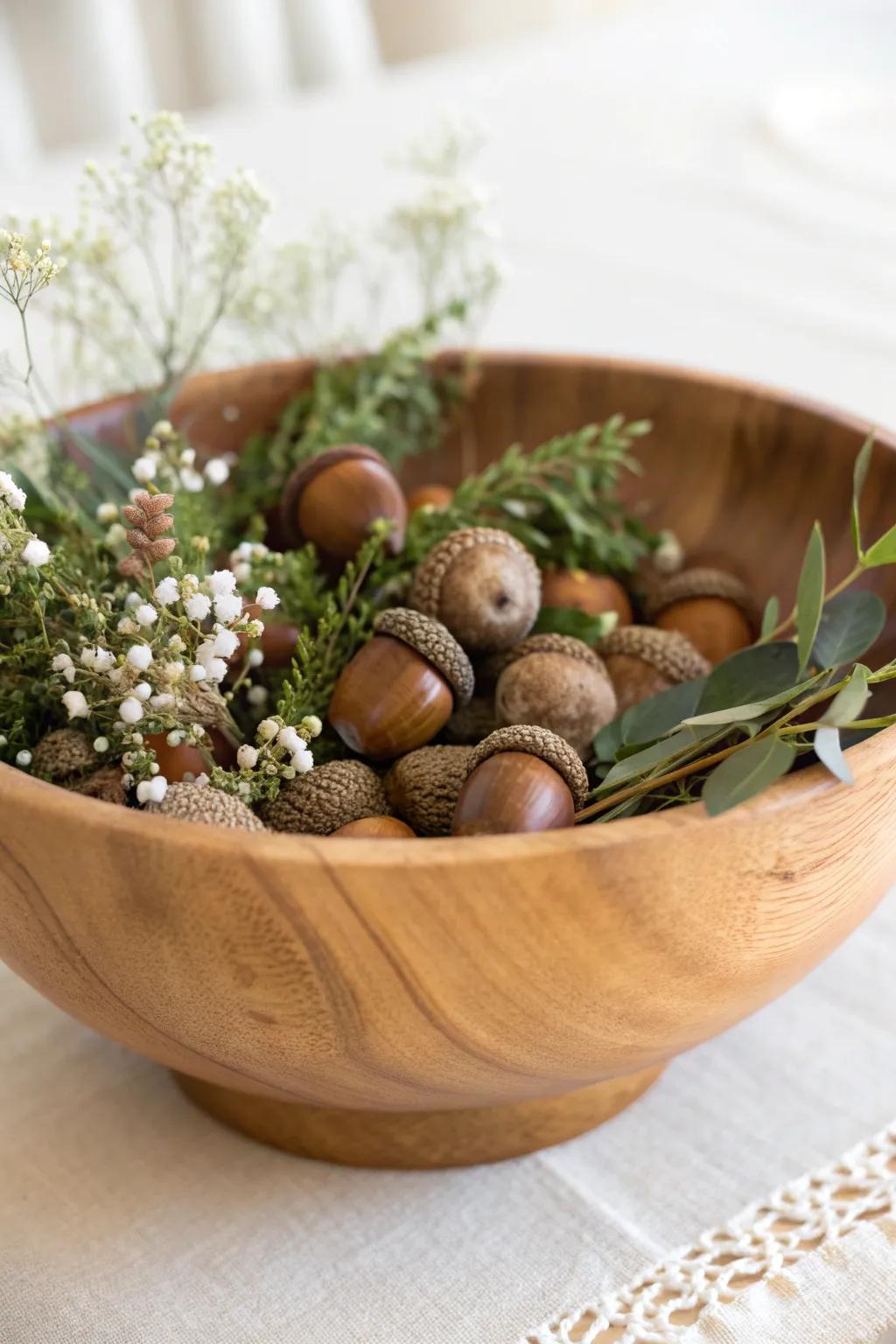 Embrace nature's charm with these stunning acorn centerpieces, perfect for a woodland-inspired baby shower.