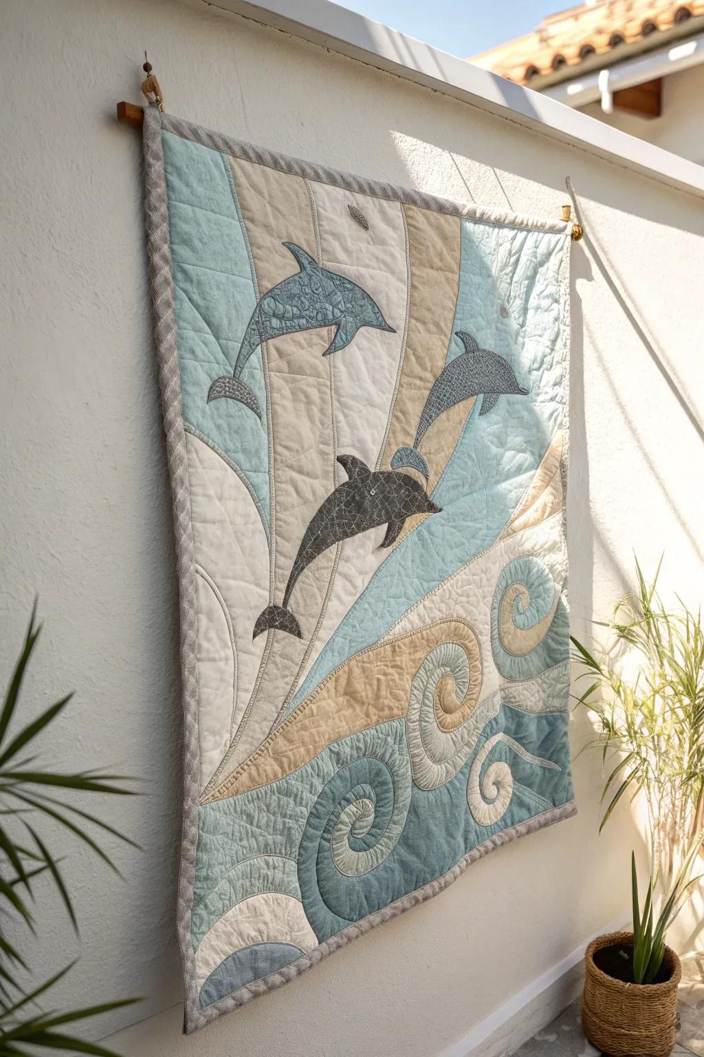 Dive into creativity with a charming dolphin quilt wall hanging—where upcycling meets artistry!
