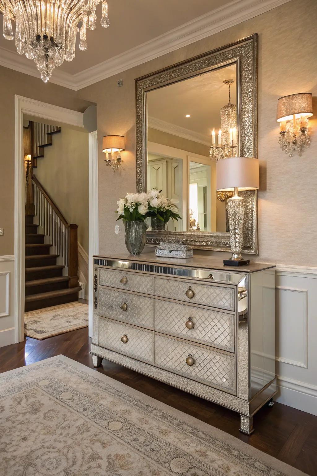 Adding a mirror can transform a dresser into a focal point.