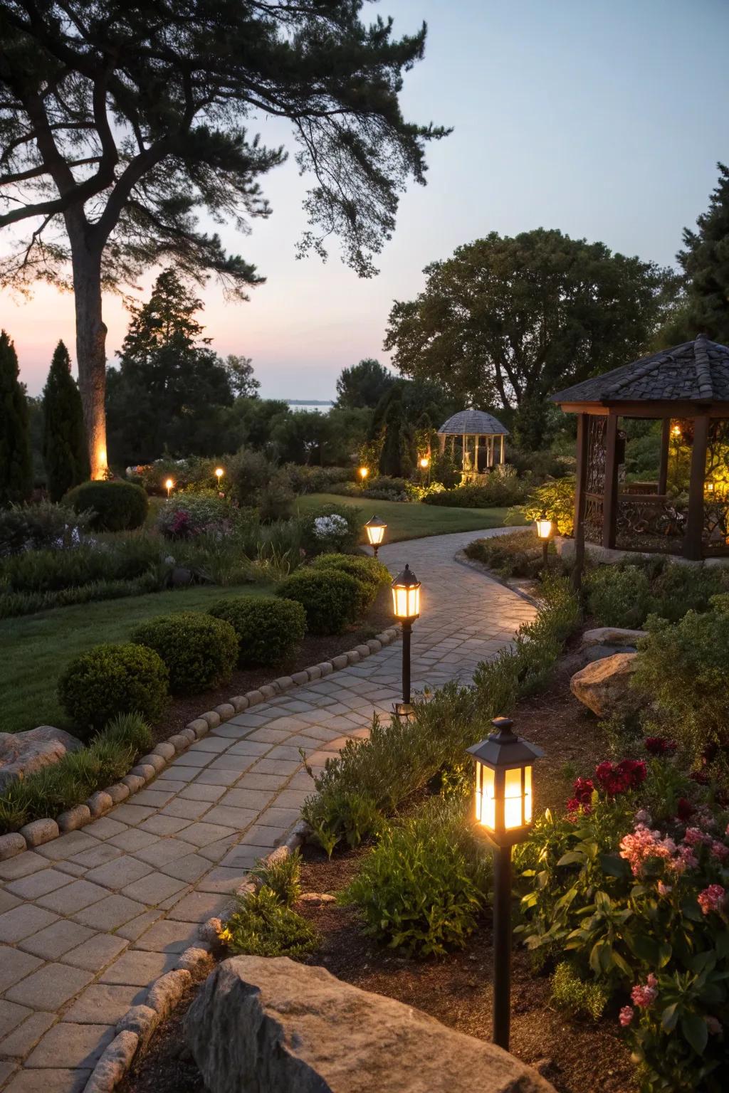 Lighting adds ambiance and highlights your garden's beauty.