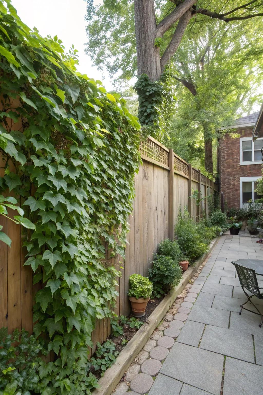 Climbing vines turn fences into lush, green privacy screens.