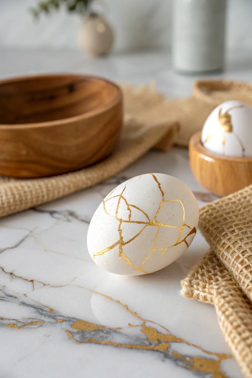 Embrace the beauty of imperfections with eggshell Kintsugi art.