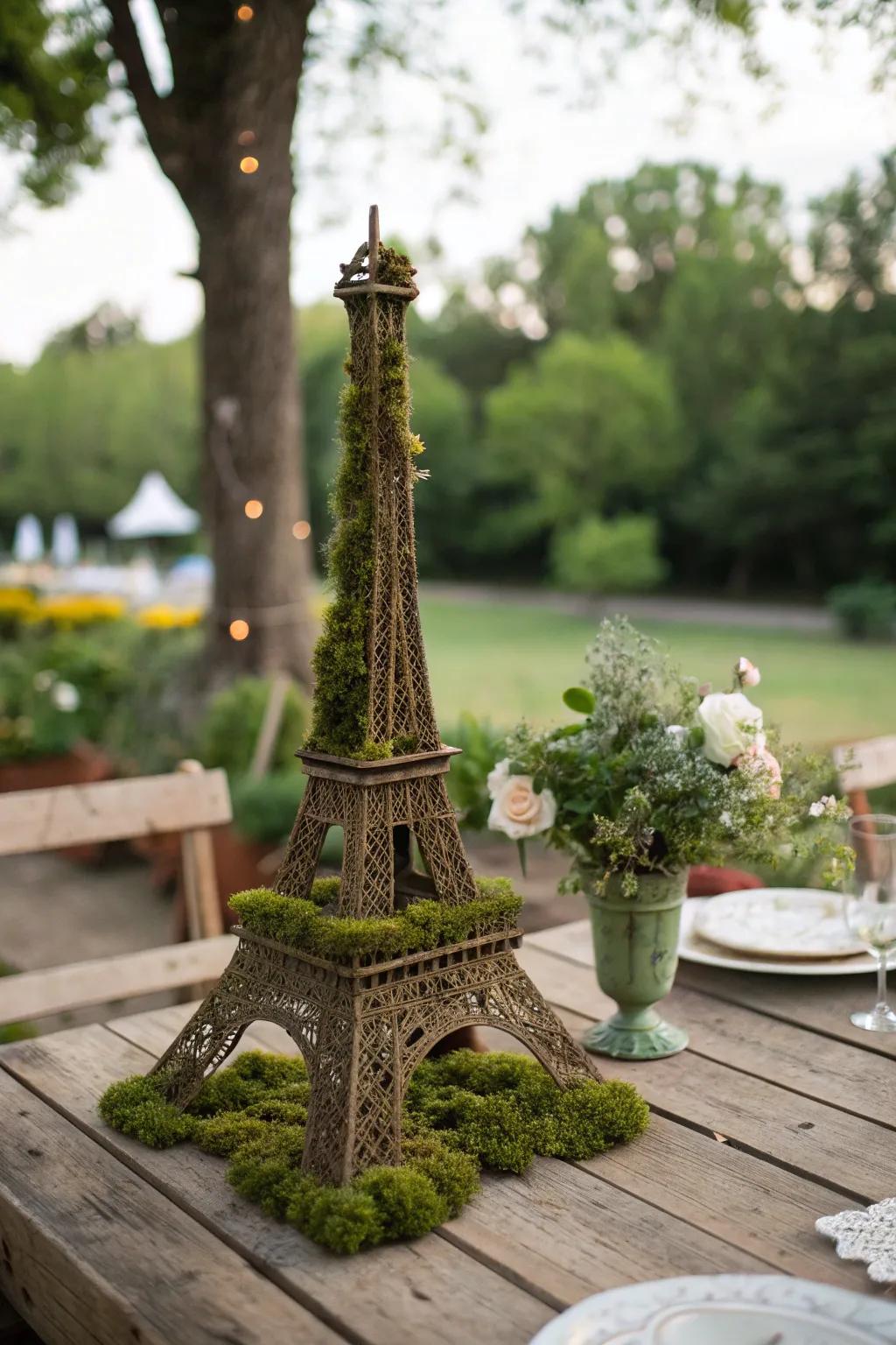 Moss in the vase creates an earthy and natural centerpiece.