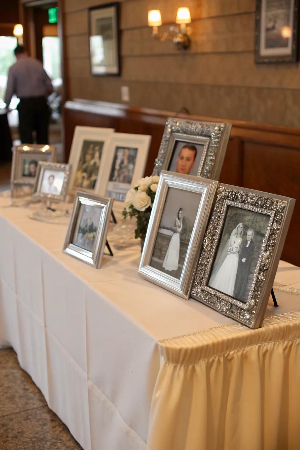 Silver photo frames add a personal touch.