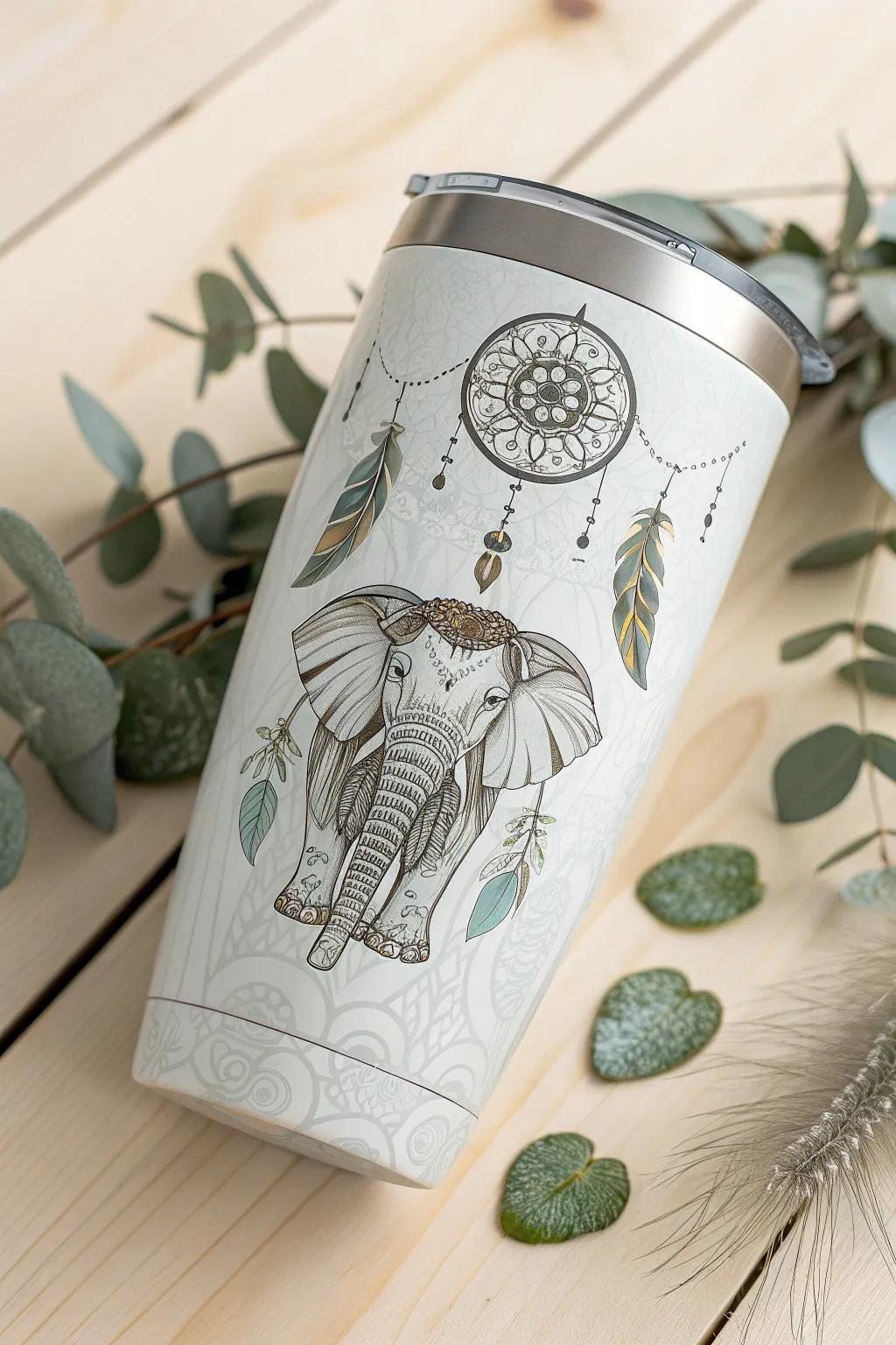 Embrace your inner bohemian with this stunning boho chic elephant tumbler, where simplicity meets free-spirited elegance.