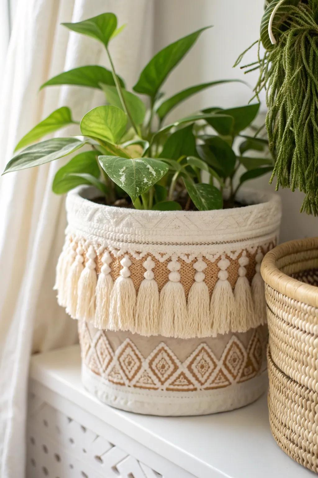 Elevate your greenery with chic boho tassel planters, blending minimalist elegance with playful charm.