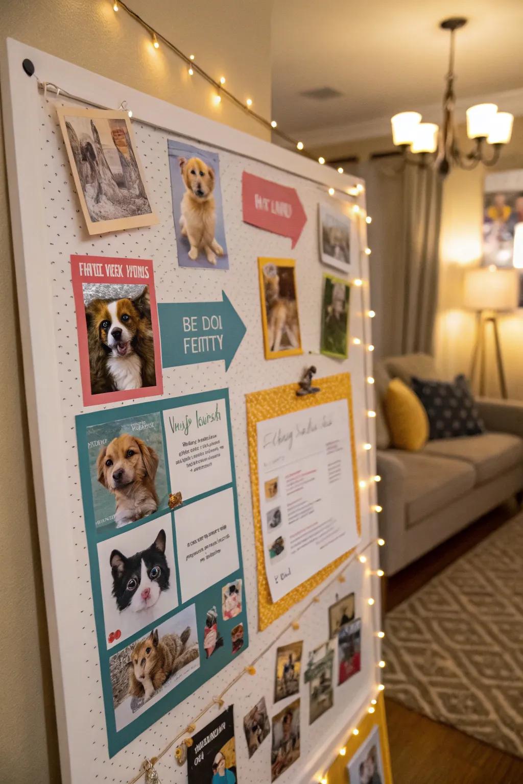 A delightful pet-themed bulletin board full of photos and fun facts.