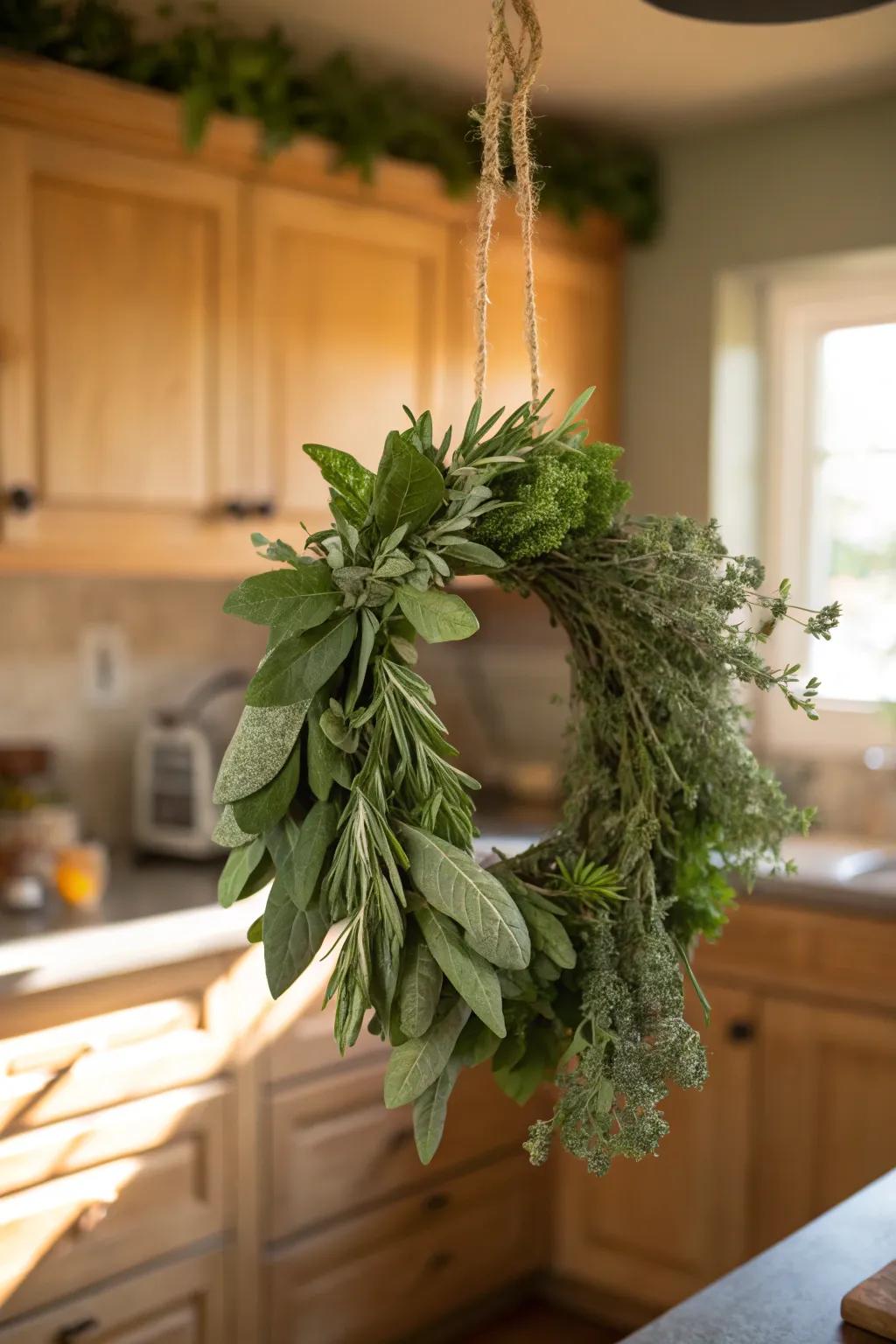 Fresh herbs add both beauty and utility to your wreath.