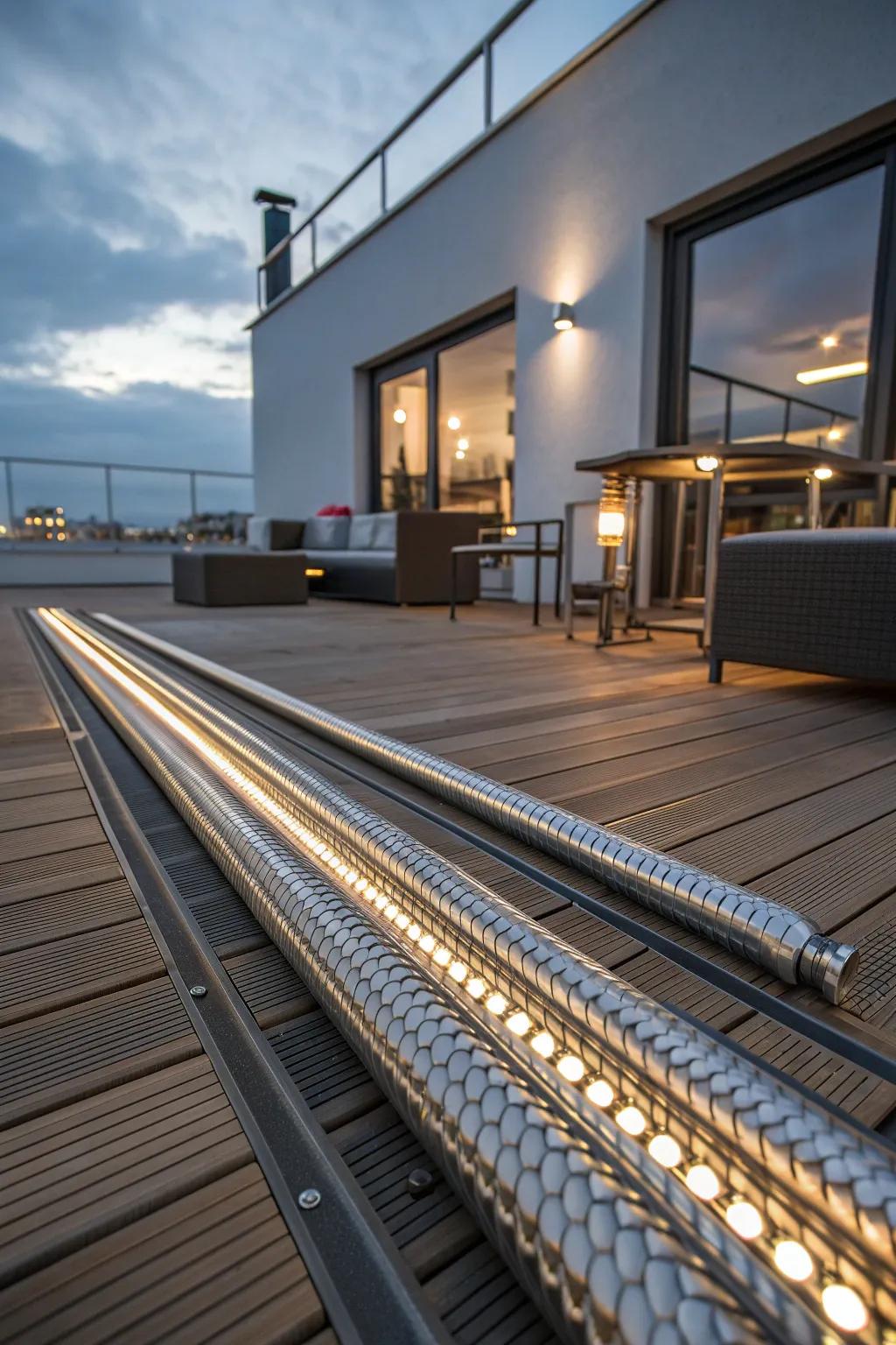 Elevate your outdoor space with industrial elegance and exposed conduit lighting.