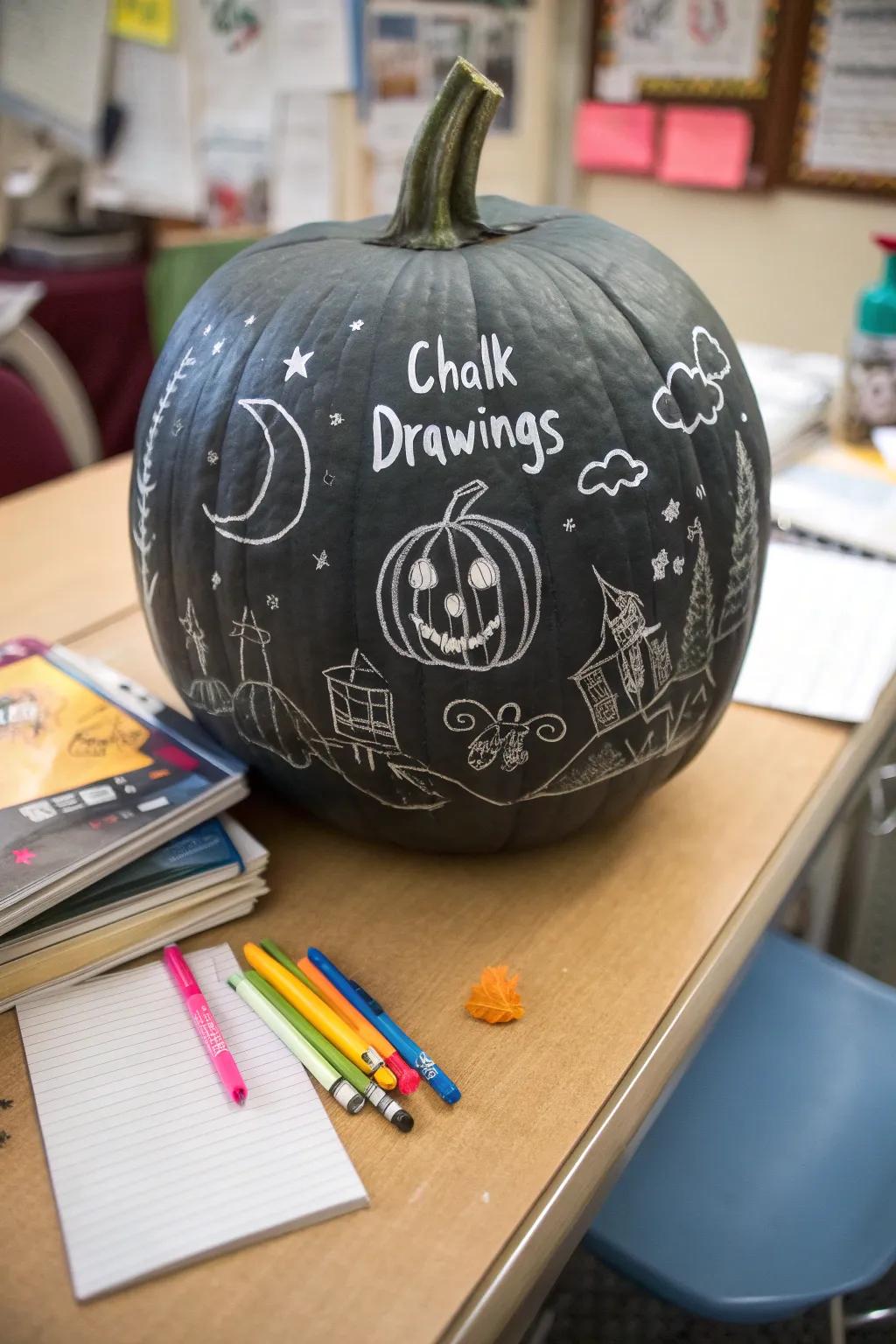 Chalkboard pumpkins offer endless possibilities for changing designs.