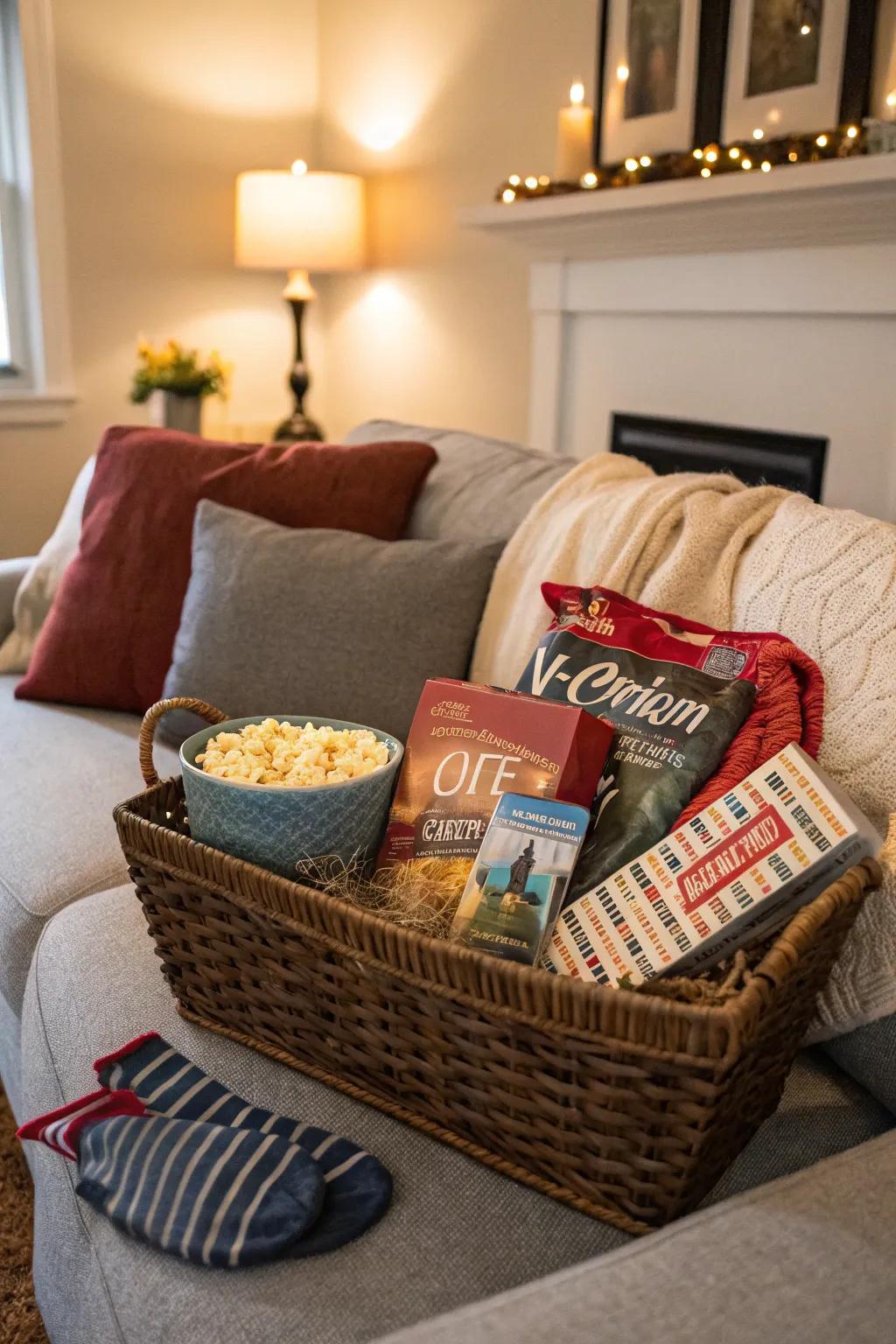 Enjoy a family movie night with dad's movie night basket.