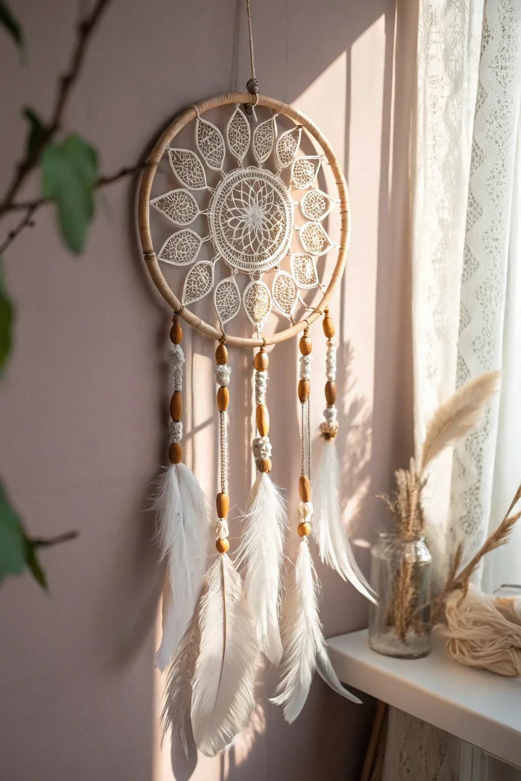 Embrace serenity with a handcrafted dream catcher, where minimalist beauty meets Boho charm.