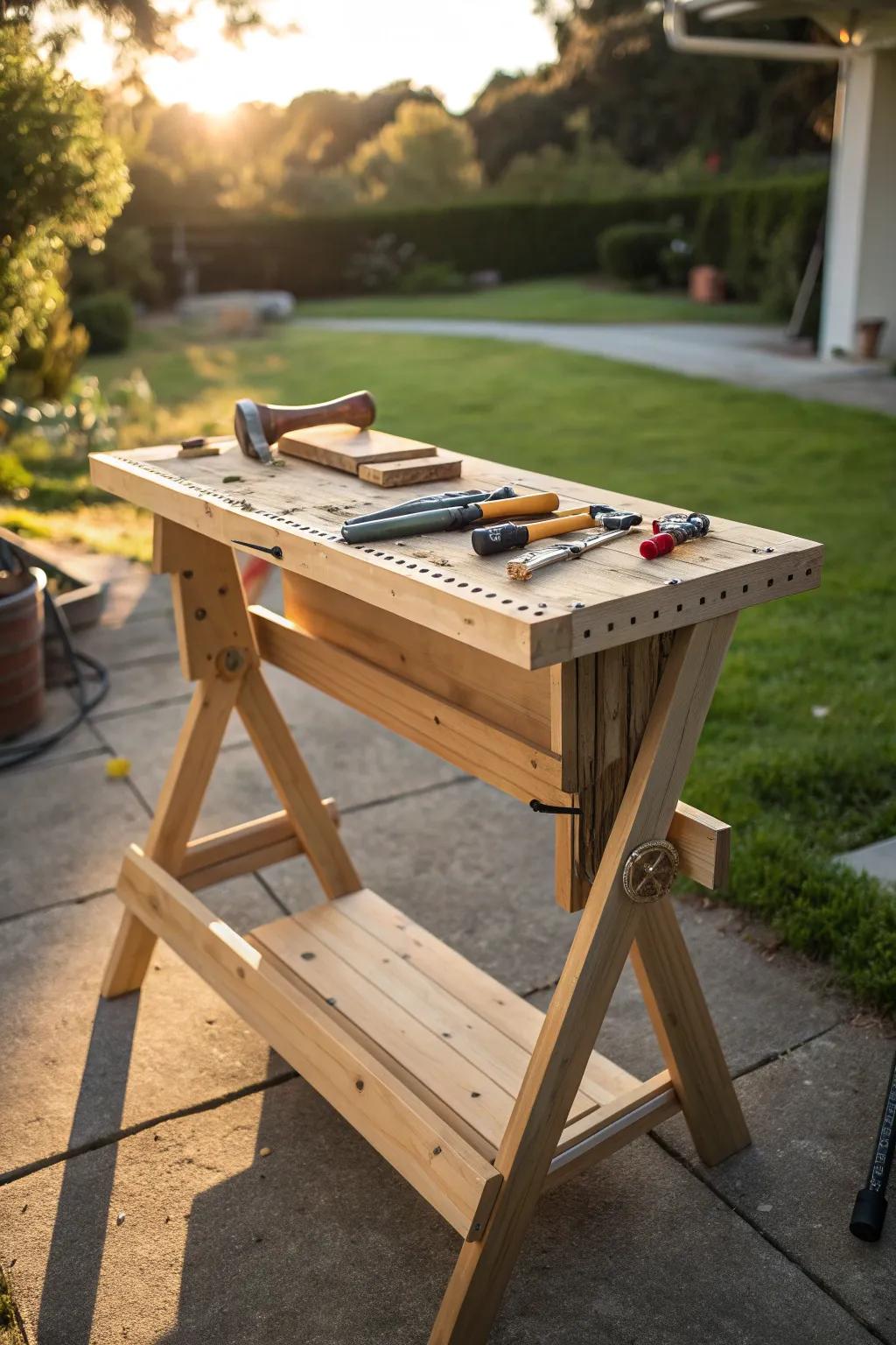Craftsmanship meets convenience: Unfold your creativity with this portable folding workbench.