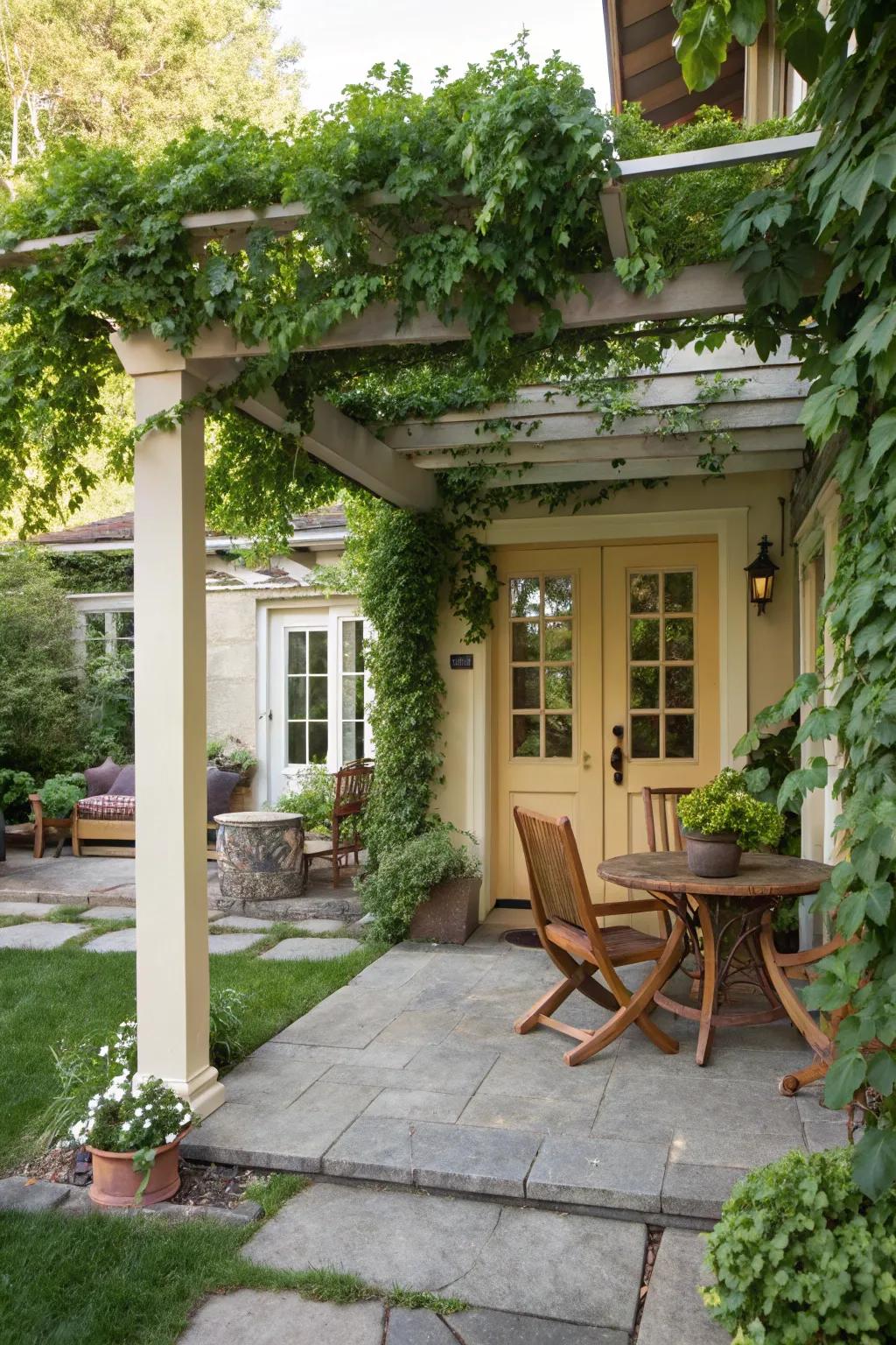 Pergola-style canopy providing a blend of shade and openness.