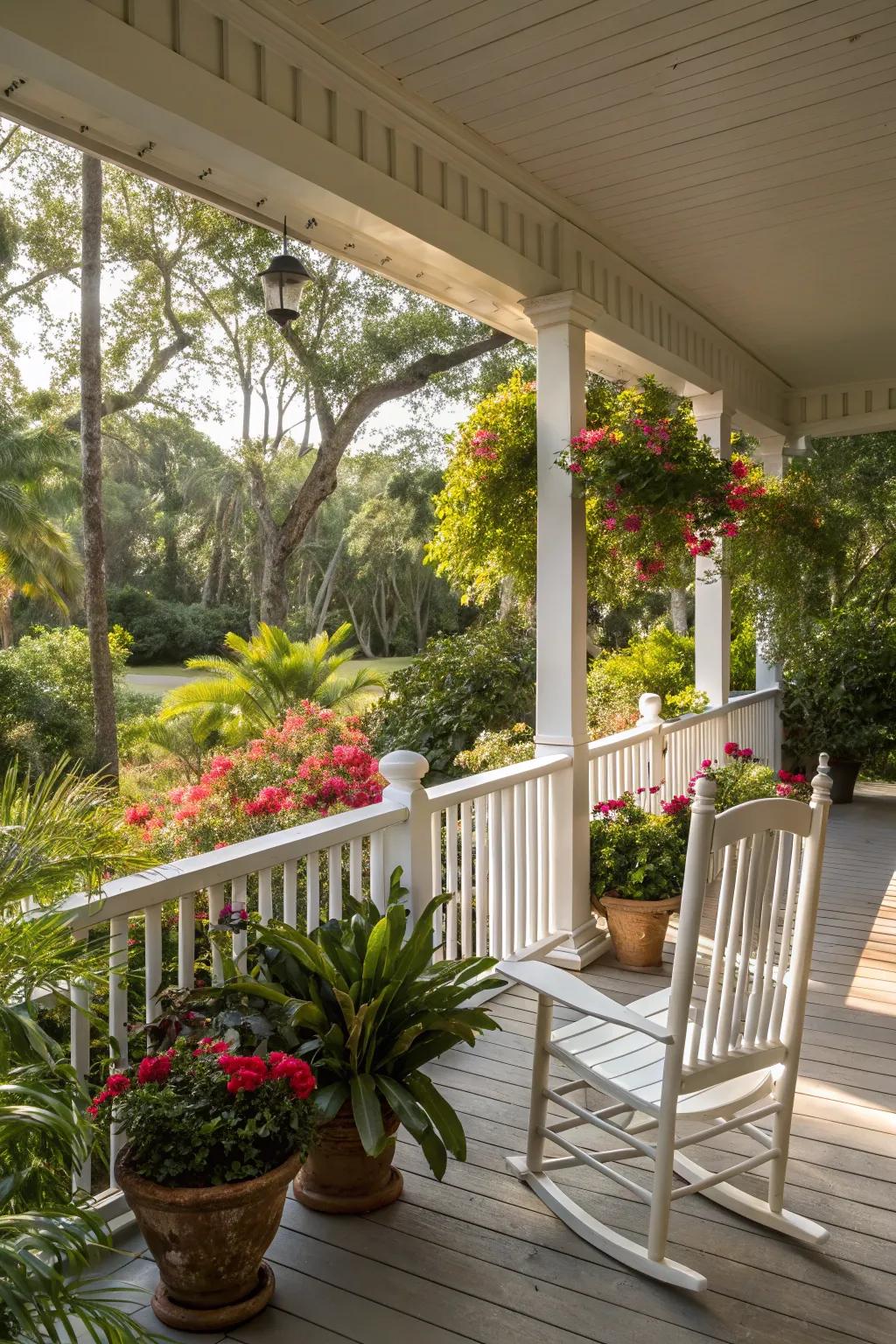 Greenery brings nature to this inviting porch.