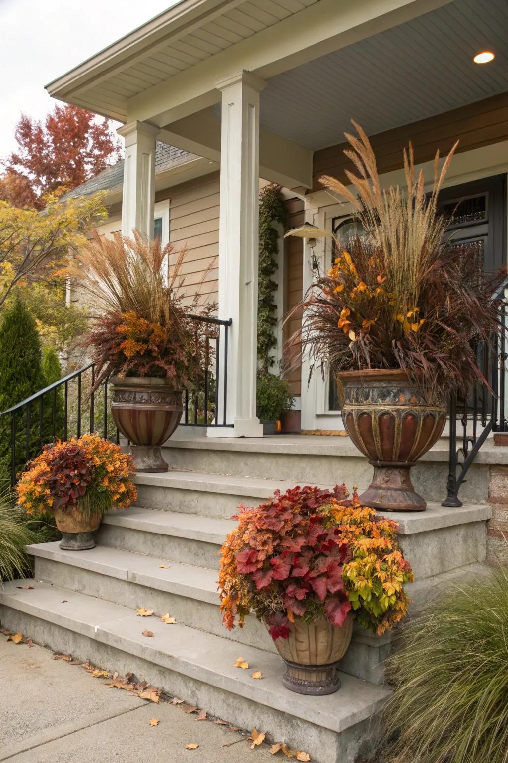 Autumn warmth with foliage and grasses.