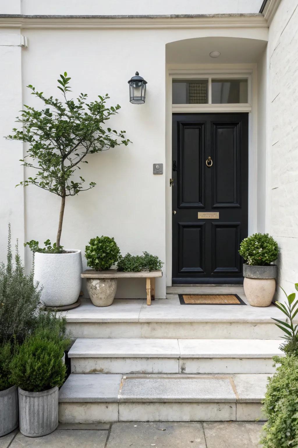 A minimalist approach keeps your front stoop looking sleek and uncluttered.