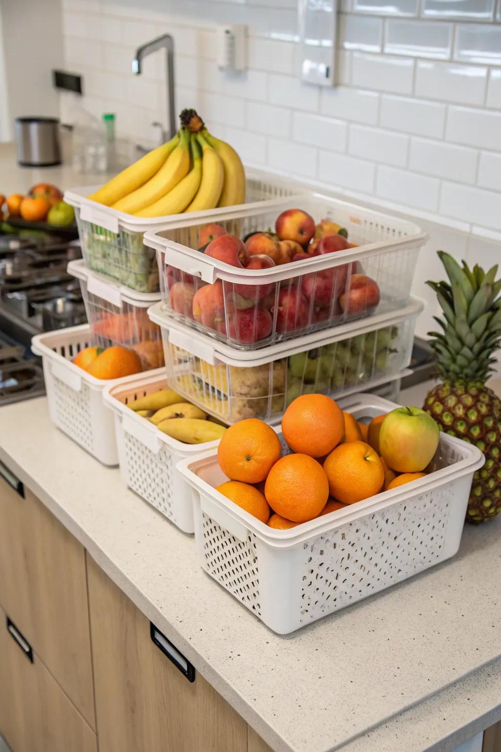 Stackable bins are perfect for maximizing vertical storage.