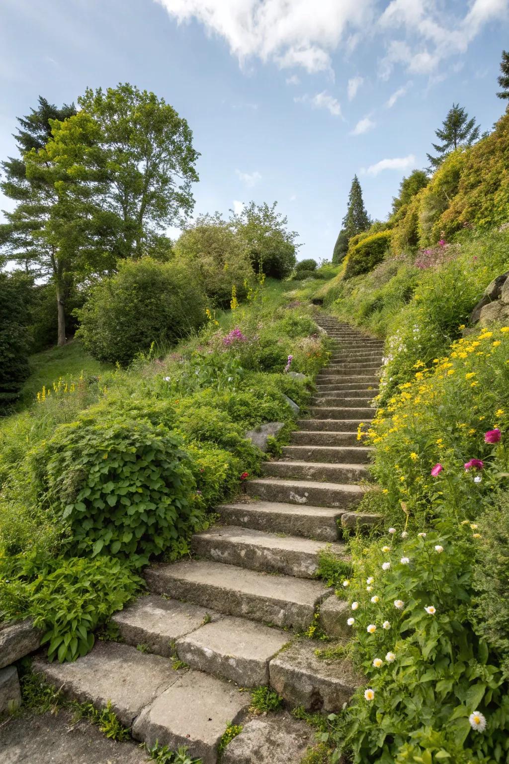 Sturdy compacted granite stairway.