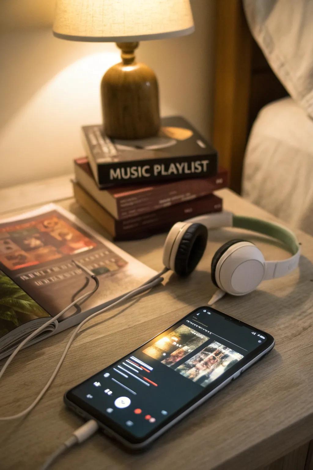 A personalized playlist offers a soothing auditory experience.