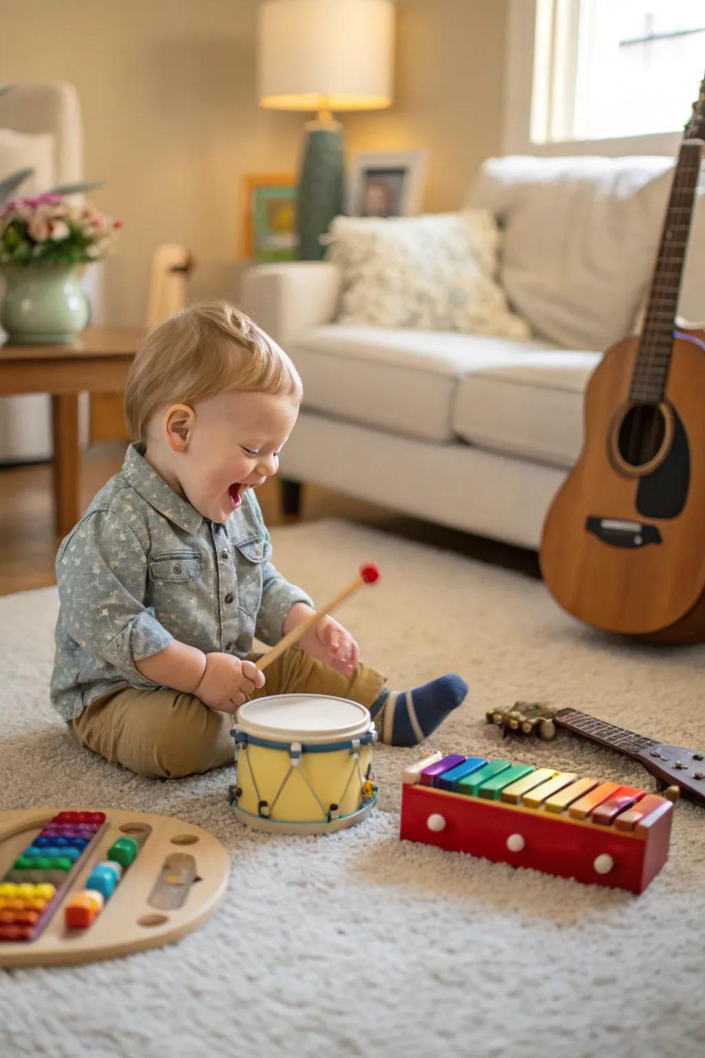 Musical instruments encourage rhythmic exploration.