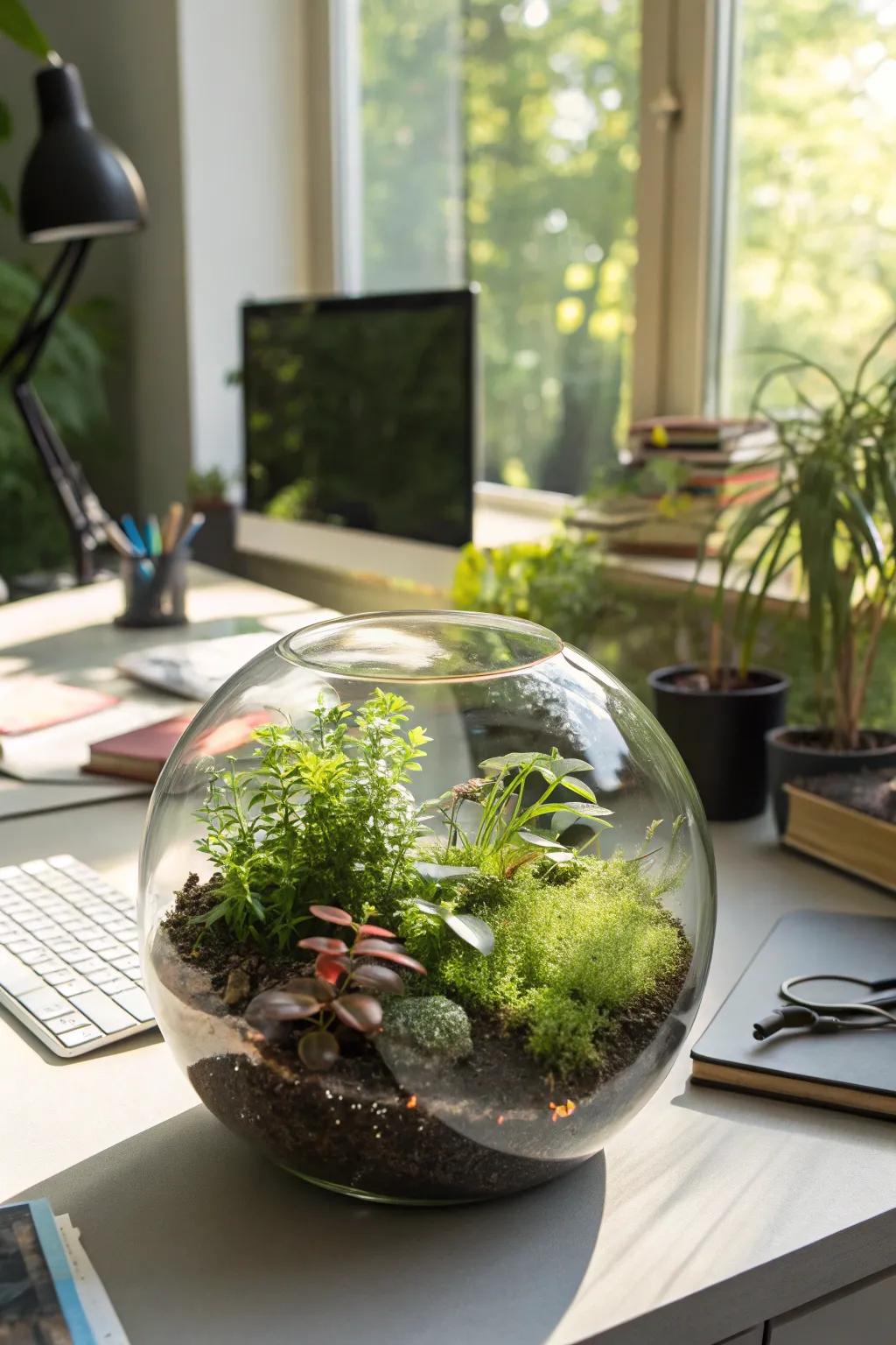 A desk plant terrarium adds a touch of nature to any office.