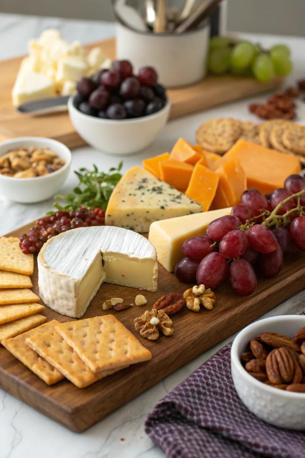 An artisan cheese board, ideal for entertaining guests.