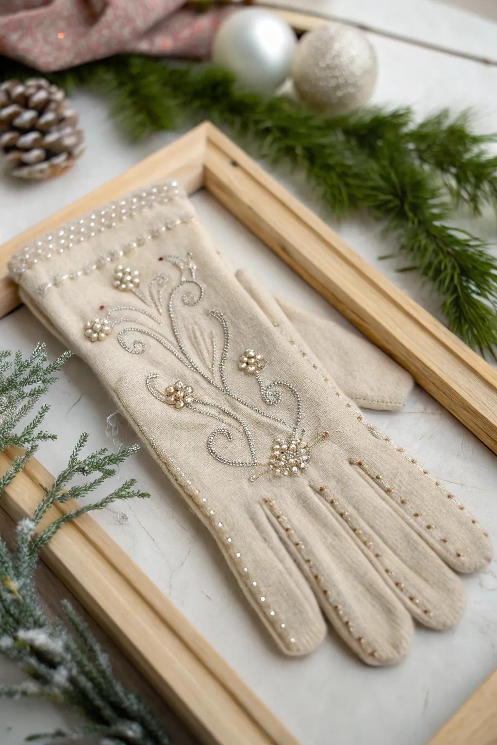Crafted Elegance: A Glove Transformed into Holiday Art