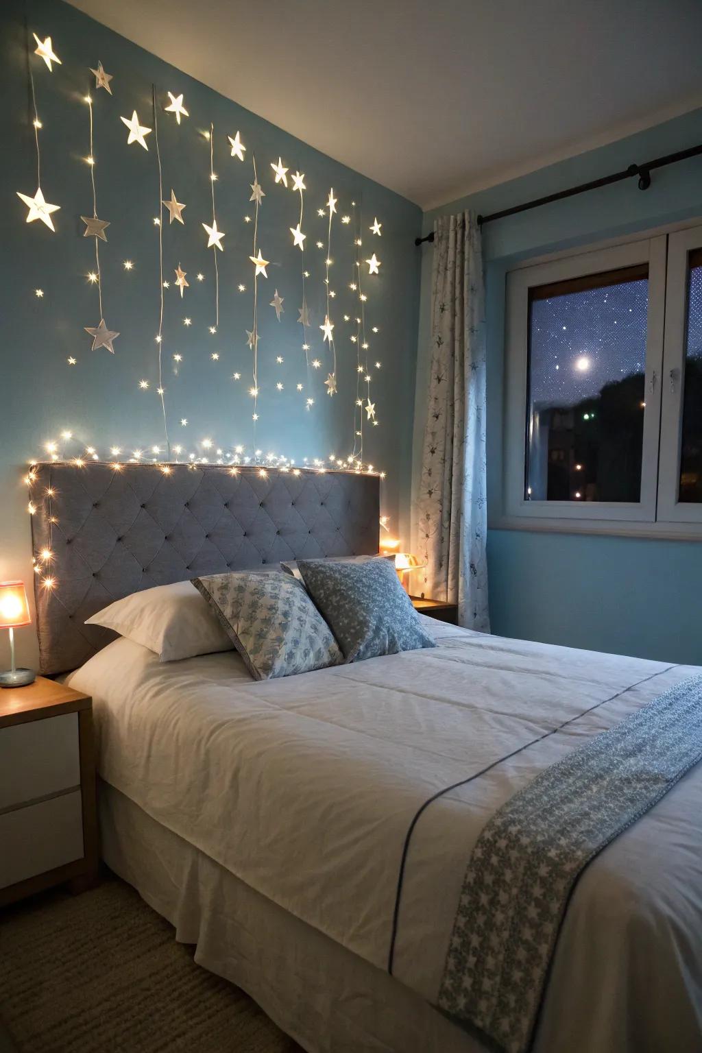 Dream under the stars with a starlit headboard.