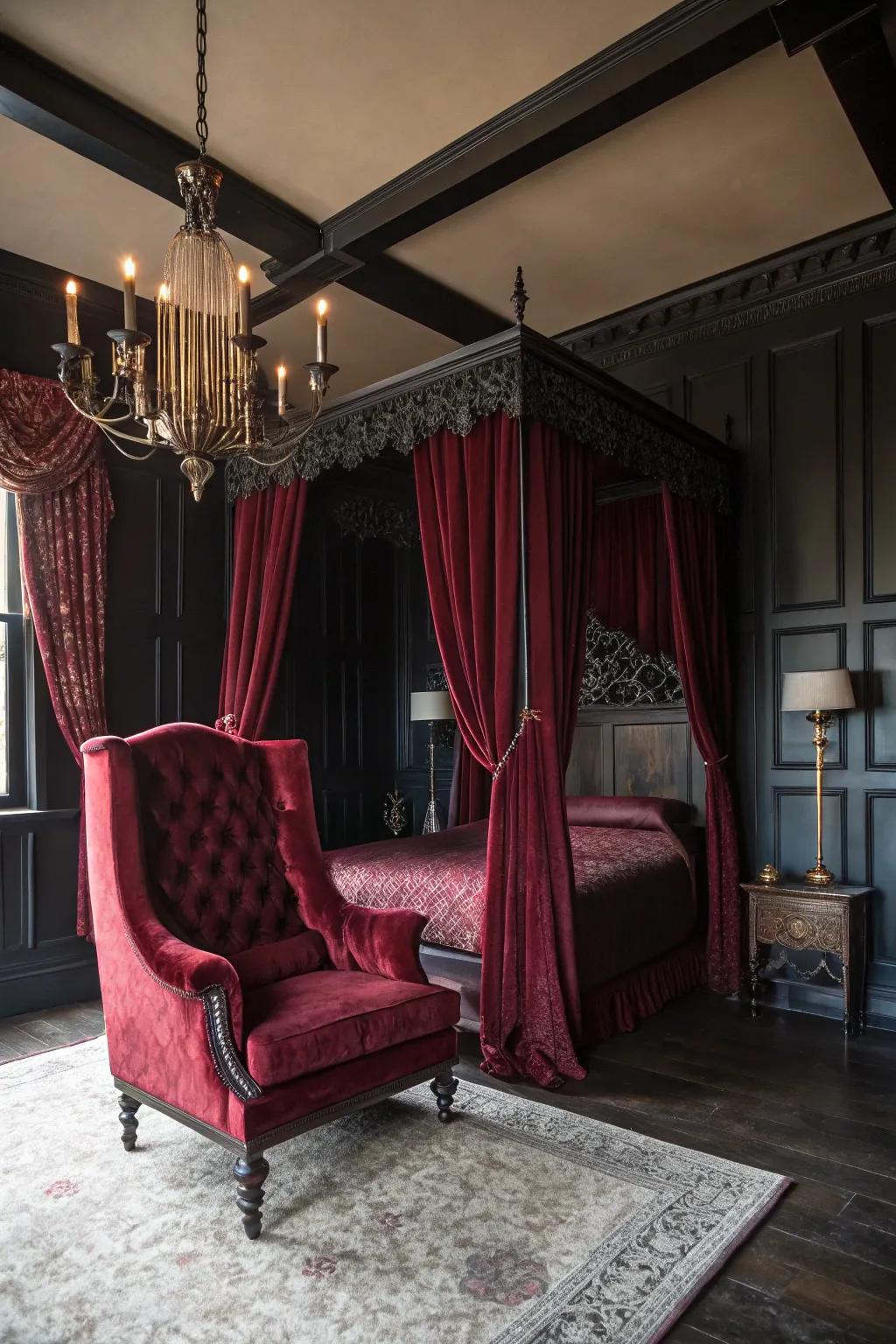 Gothic accent chairs add regal comfort and style.