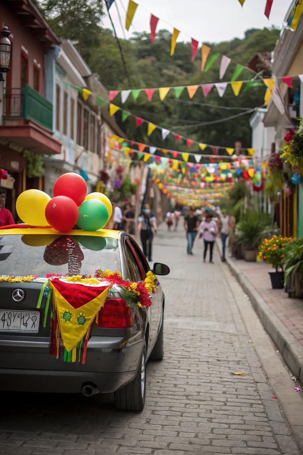 Fiesta-themed decorations create a lively and festive atmosphere.