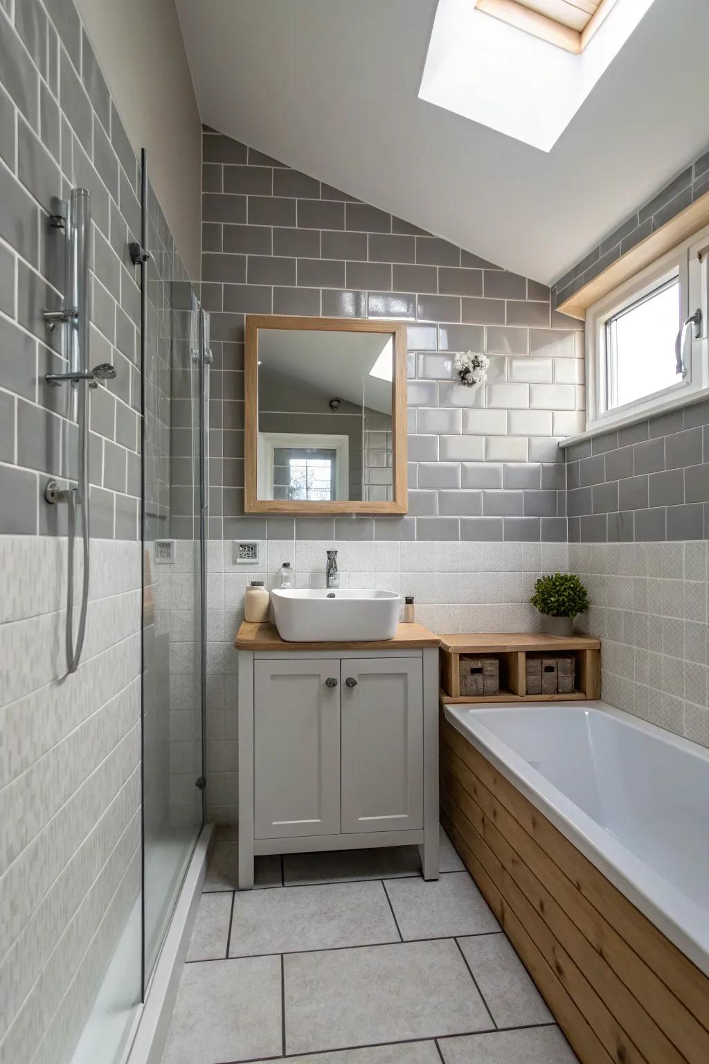 Half-tiled walls offer flexibility and style.