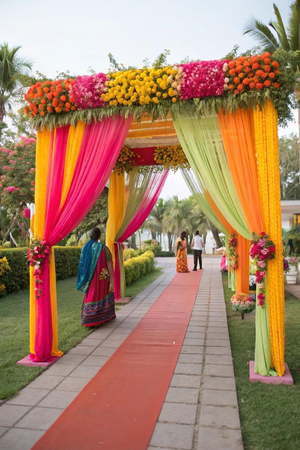 A grand entrance arch setting the tone for the celebration.