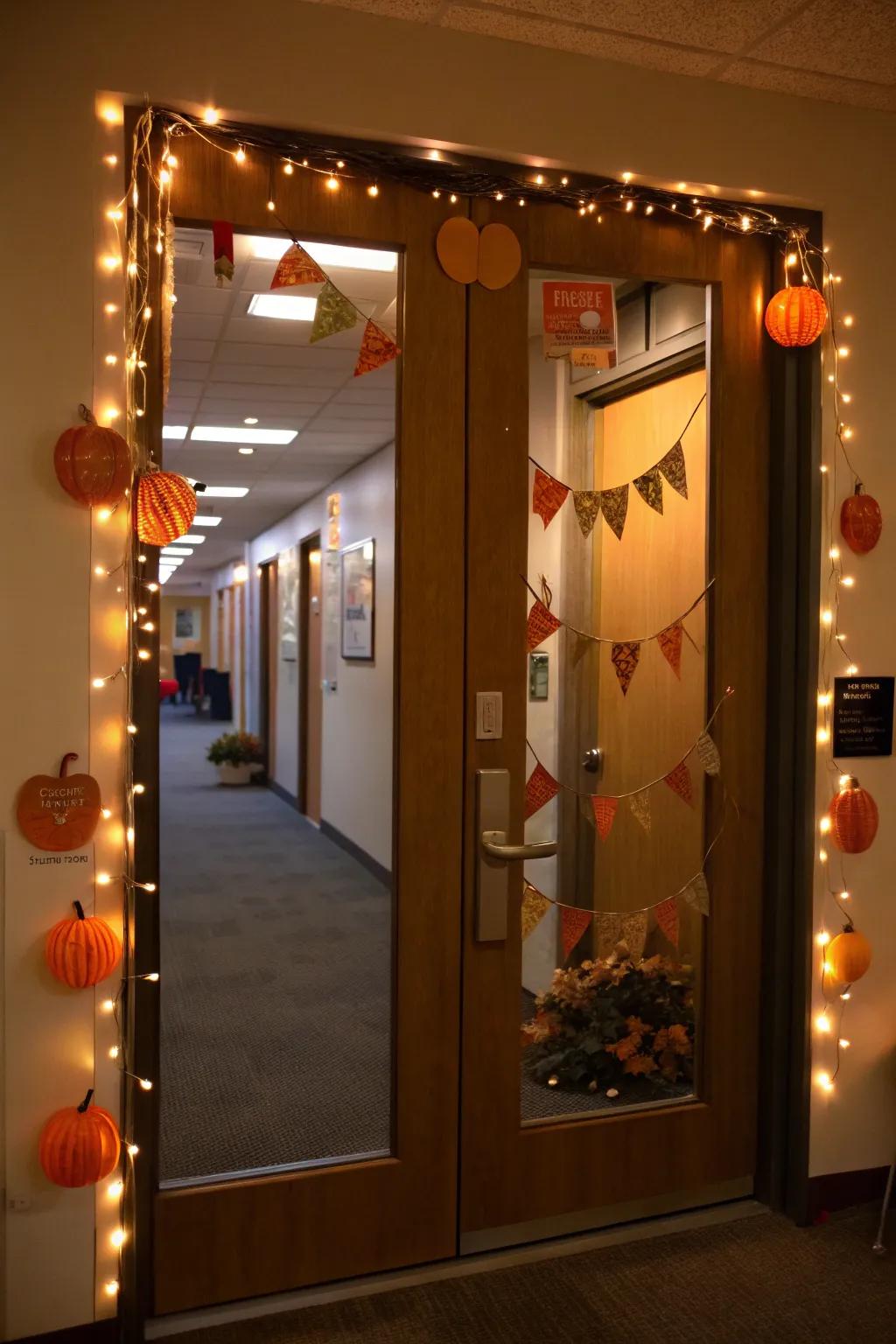 Welcome fall with a charming pumpkin patch on your office door.