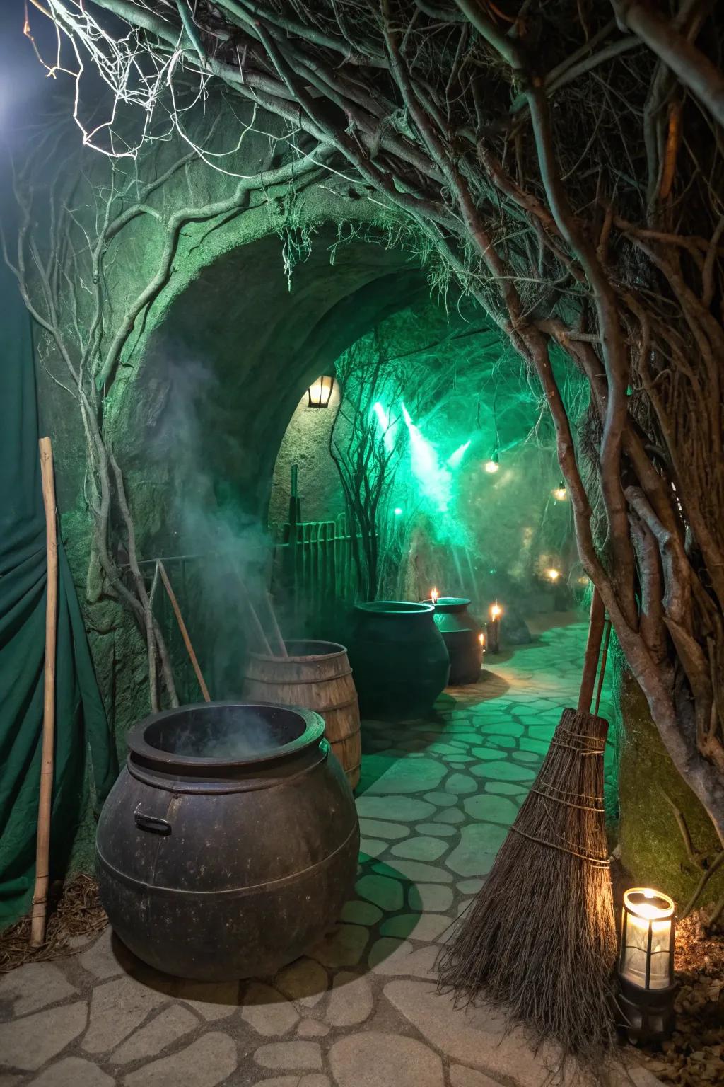 A witch's den adds a classic and enchanting twist to your Halloween decor.