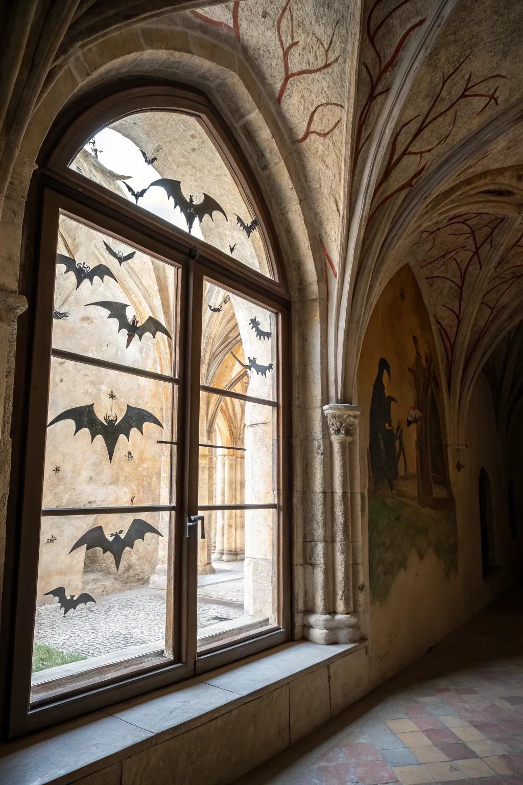 Gothic elegance meets Halloween with a vampire's lair window design.