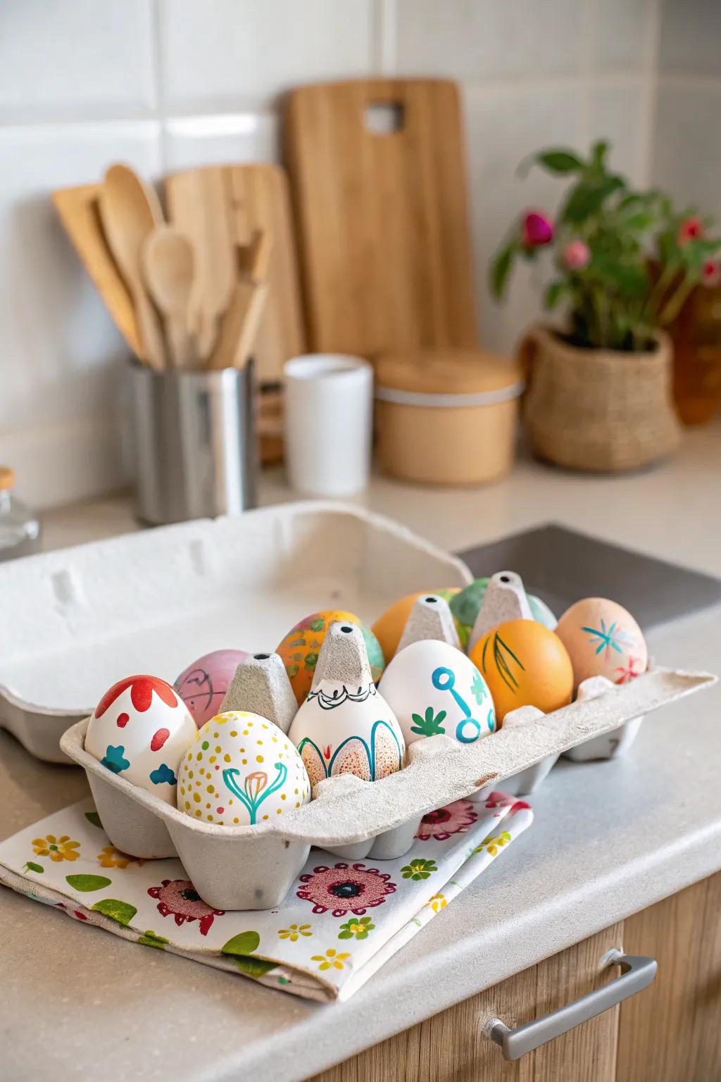 A playful egg carton that adds a touch of fun to the kitchen.