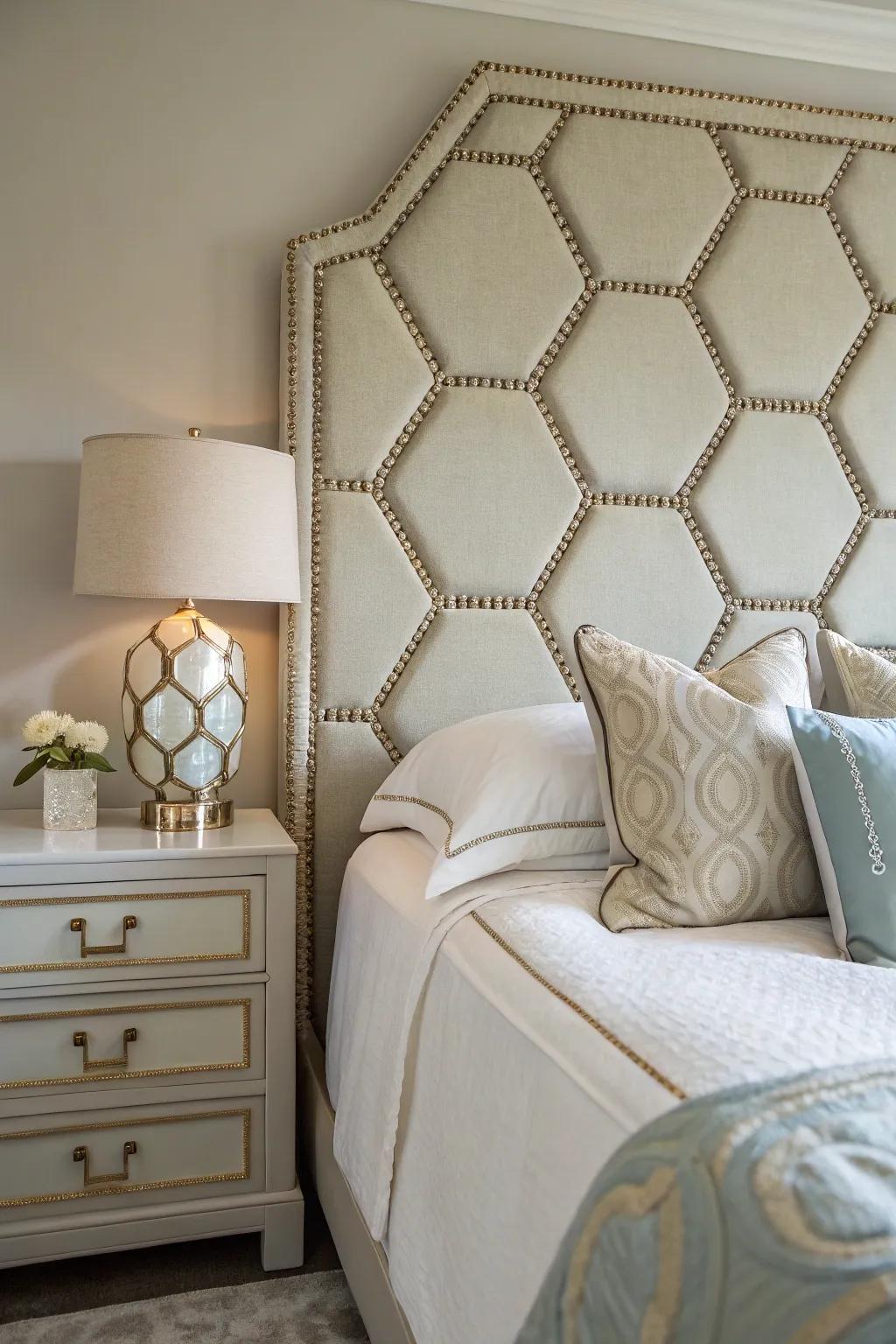 Hexagon headboards create a focal point in your bedroom.