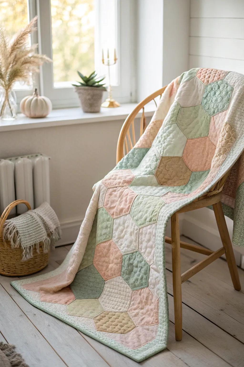 Wrap yourself in the warmth of handcrafted beauty with this honeycomb quilt.