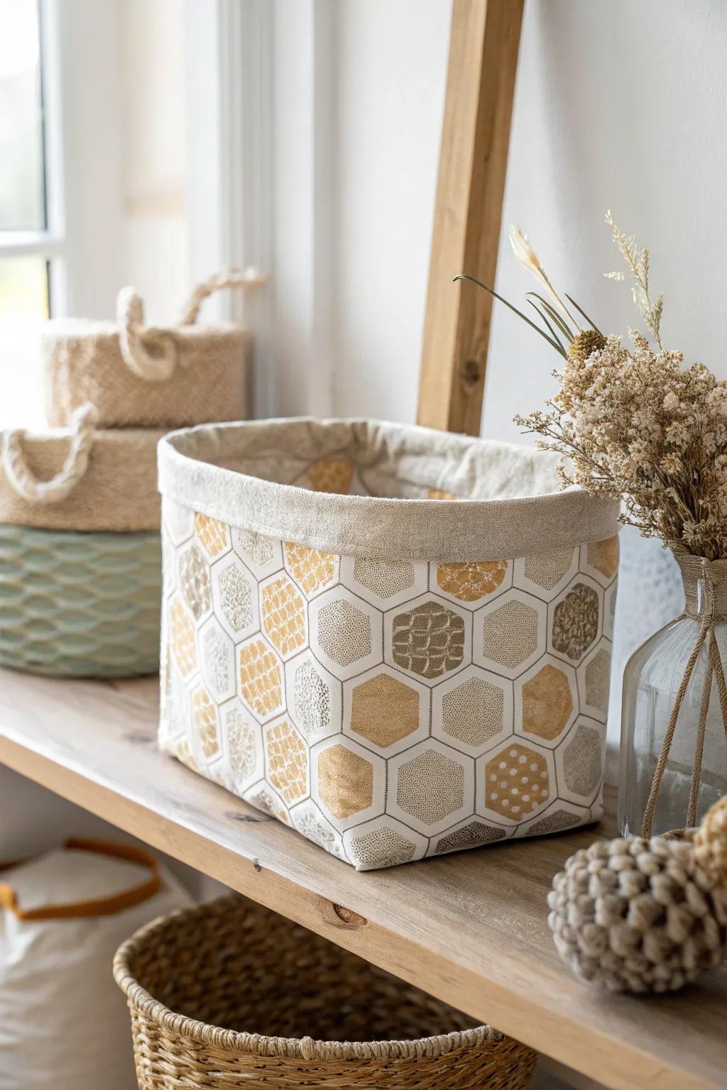 Elevate your closet with this charming honeycomb-patterned storage basket, where simplicity meets natural beauty.
