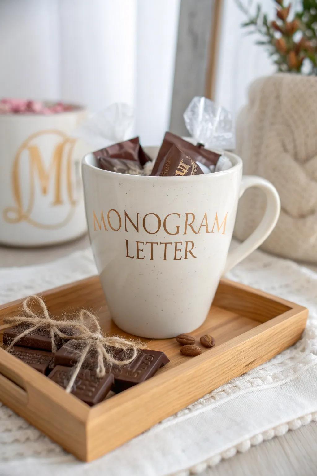 Elevate your gifting with a chic monogram mug, perfect for cozy hot chocolate moments.