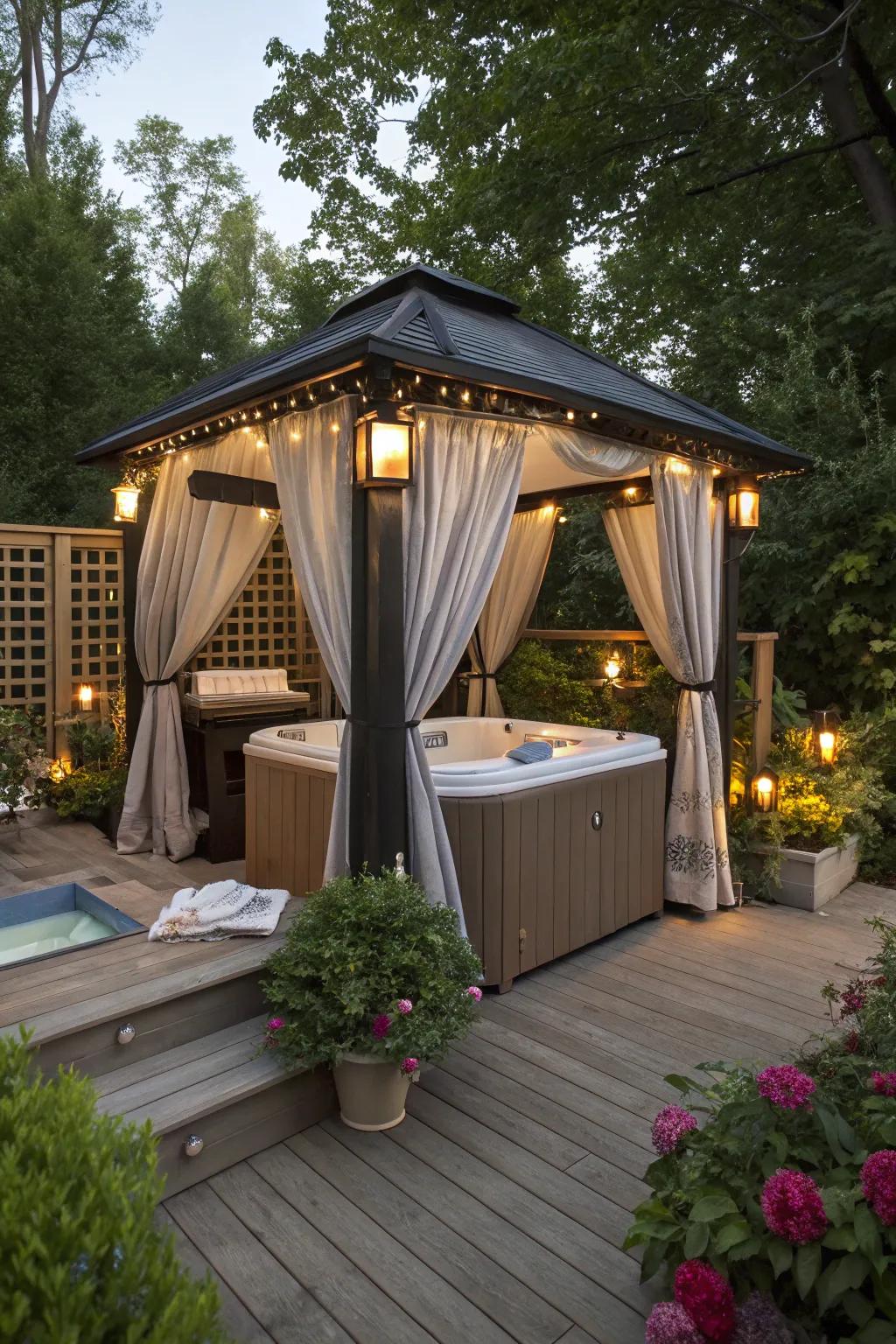 A gazebo provides shelter and style for your hot tub area.