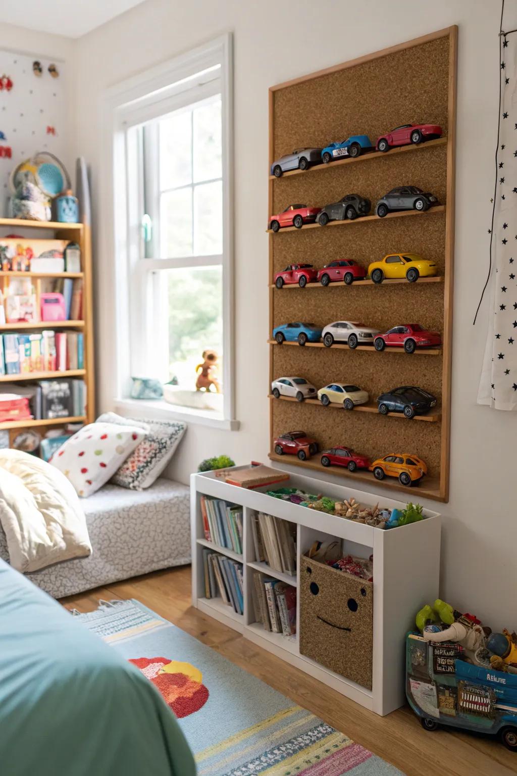 Corkboards provide interactive Hot Wheels displays.