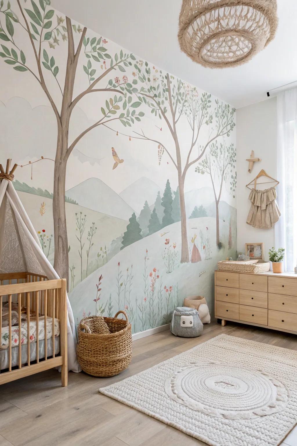 Transform your space with a touch of whimsy. Let your creativity flow by painting a mural that brings nature indoors.
