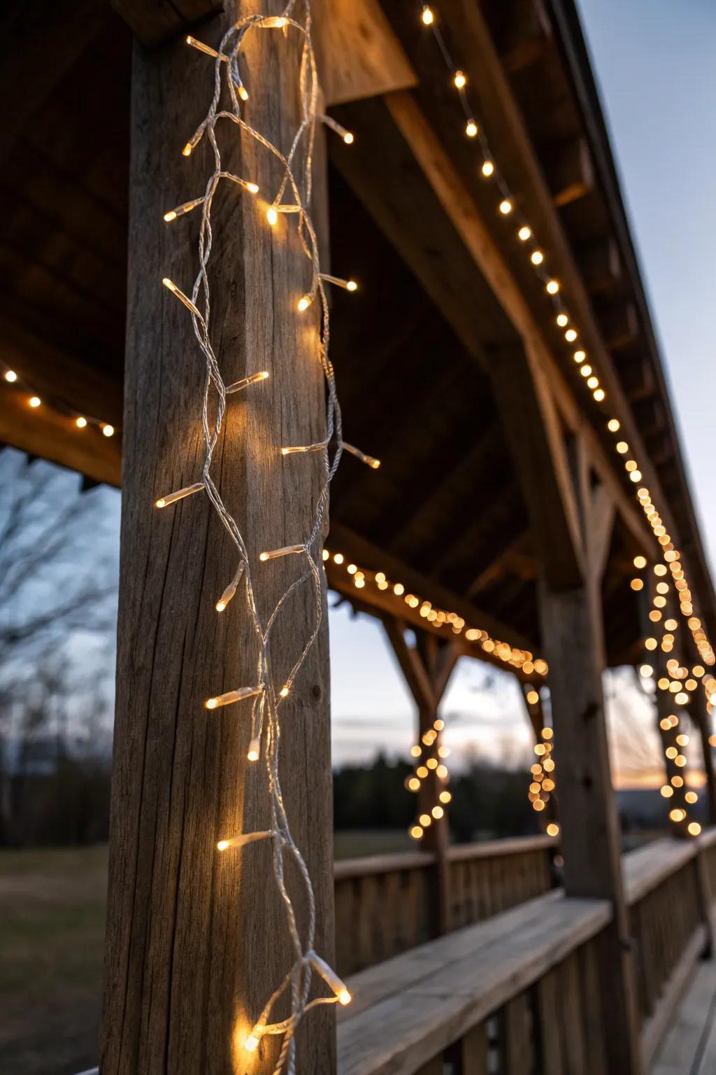 Illuminate your gazebo with the enchanting glow of battery-powered fairy lights—no outlet needed.